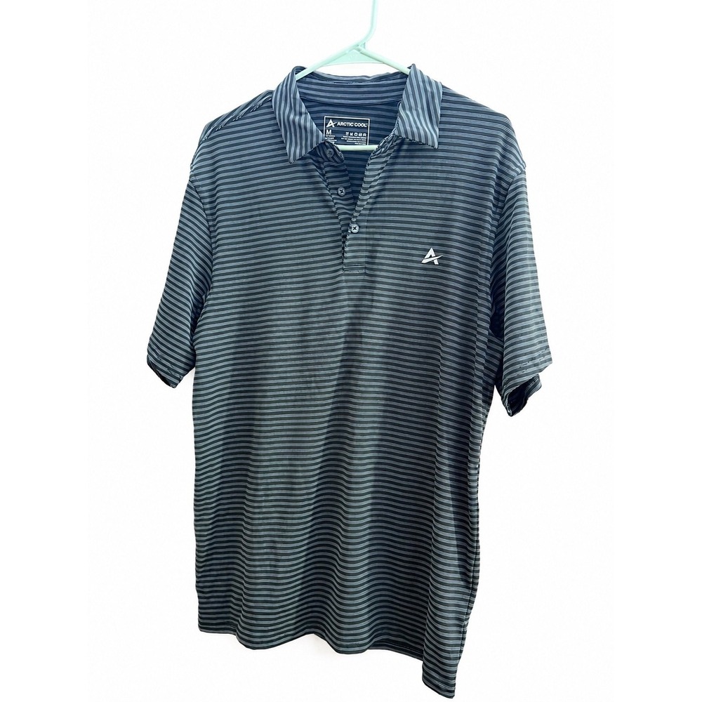 Arctic Cool Men's Medium Black Gray Striped Cooling Golf Performance Polo Shirt - Picture 7 of 7
